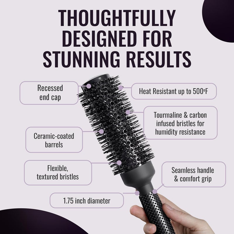 ERGO Ceramic Ionic Round Brush for Blow Out - Salon Quality Hair Brushes for Women - Roller Brush for Blow Drying, Wet and Dry Hair Styling, Volumizing Hair Care - ER43: 1.75" - Image 4